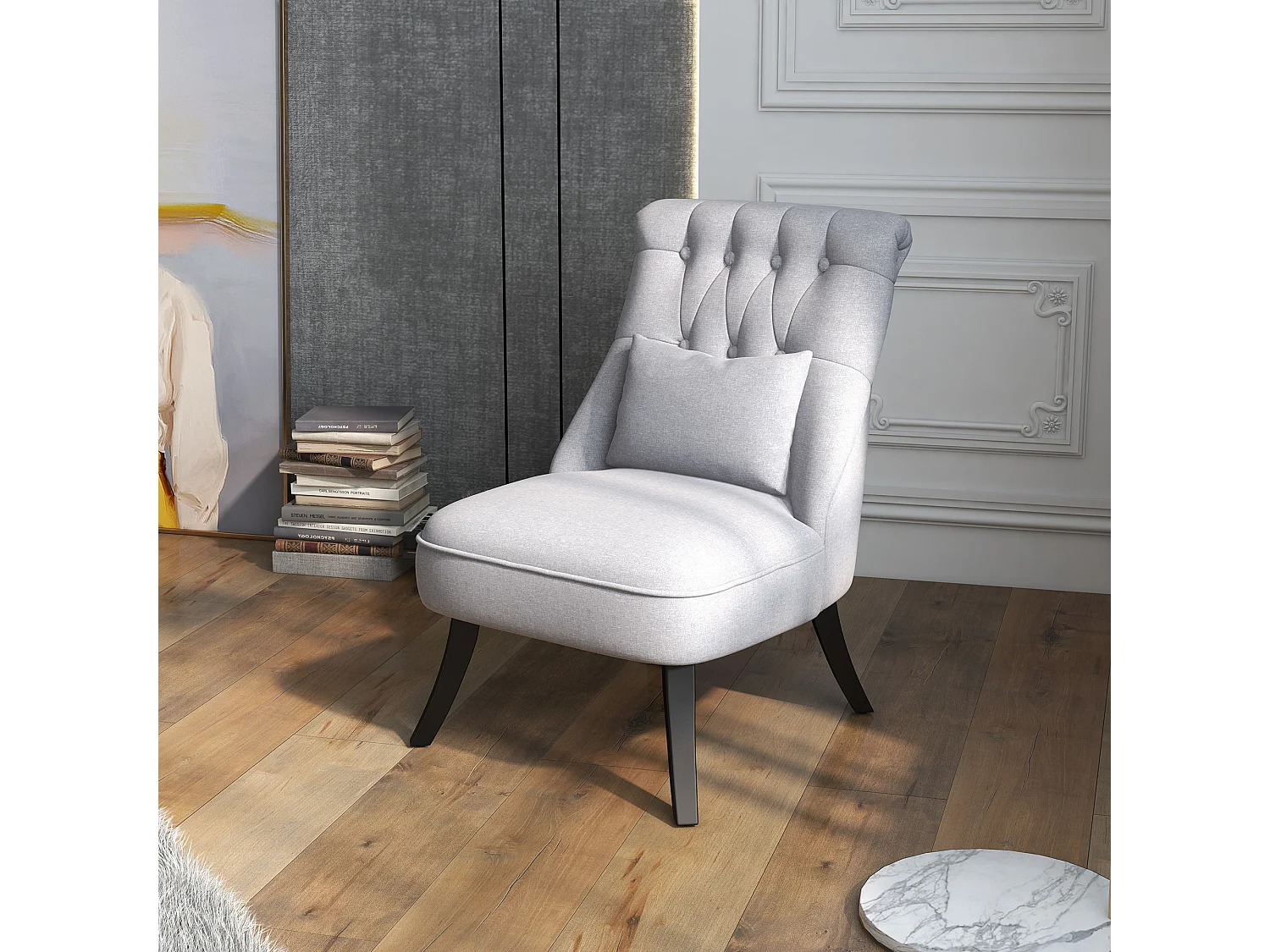 Poltrona da soggiorno vintage con cuscino e piedini antiscivolo grigio