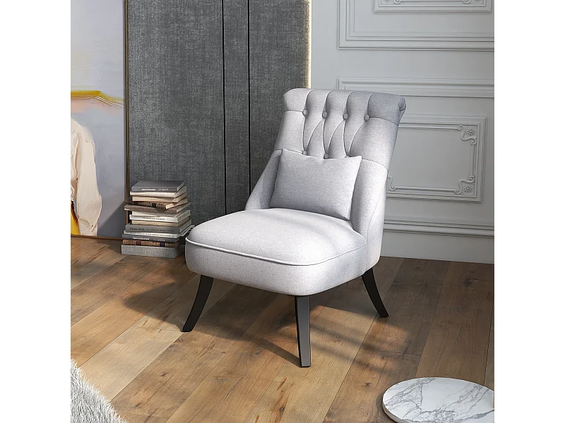 Poltrona da soggiorno vintage con cuscino e piedini antiscivolo grigio