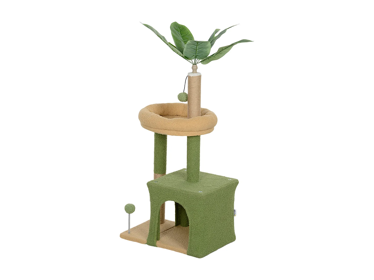 Albero tiragraffi per gatti con casetta e lettino verde e marrone