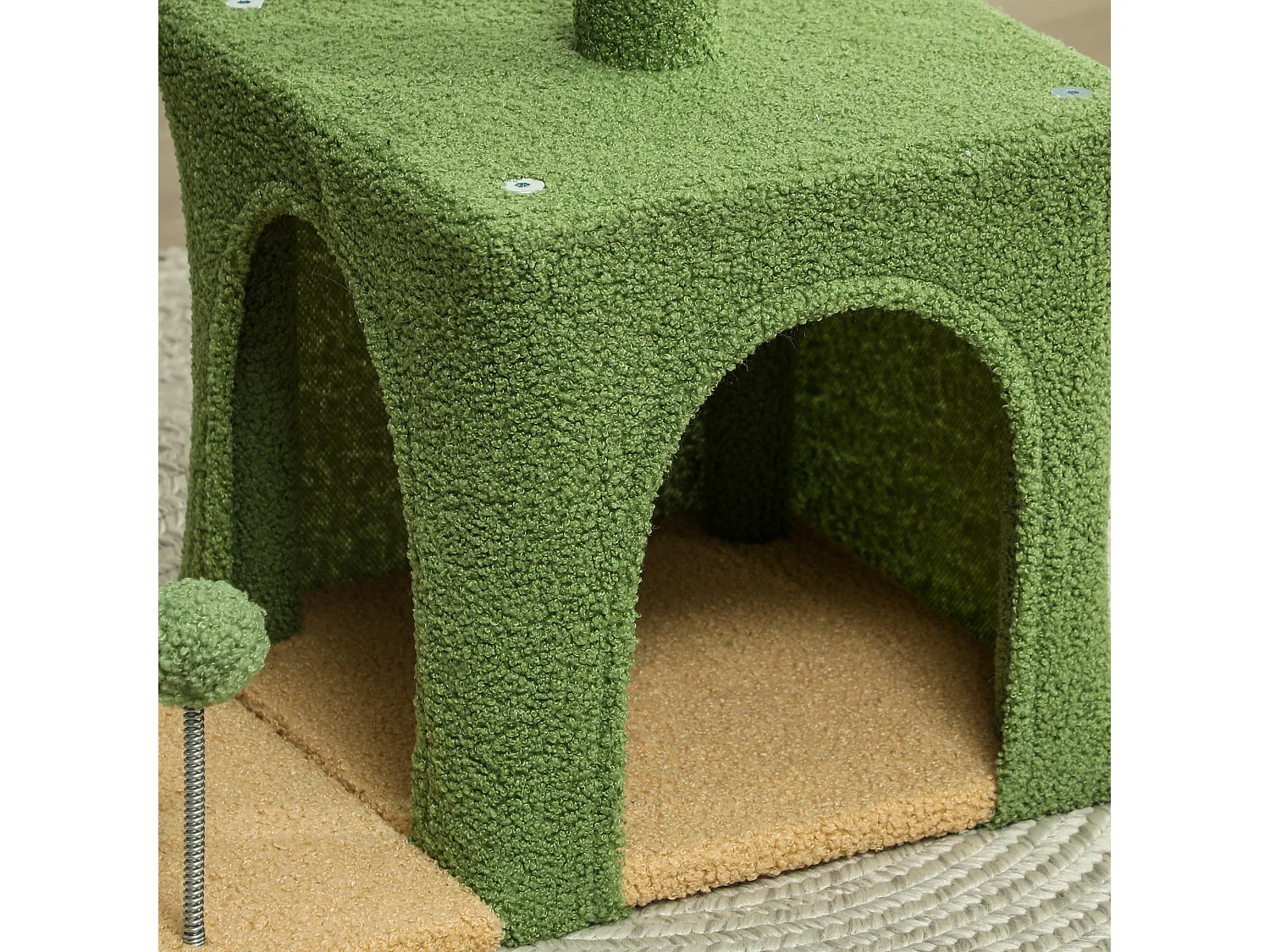 Albero tiragraffi per gatti con casetta e lettino verde e marrone