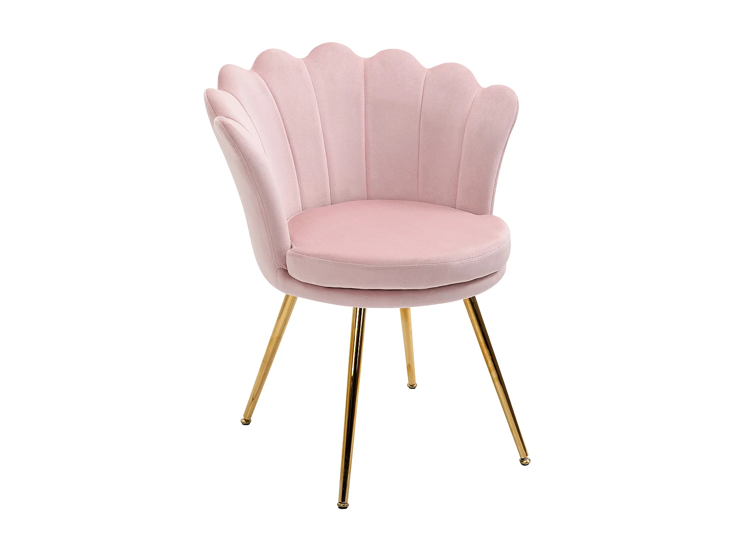 Poltrona imbottita a conchiglia stile vintage in velluto rosa e oro