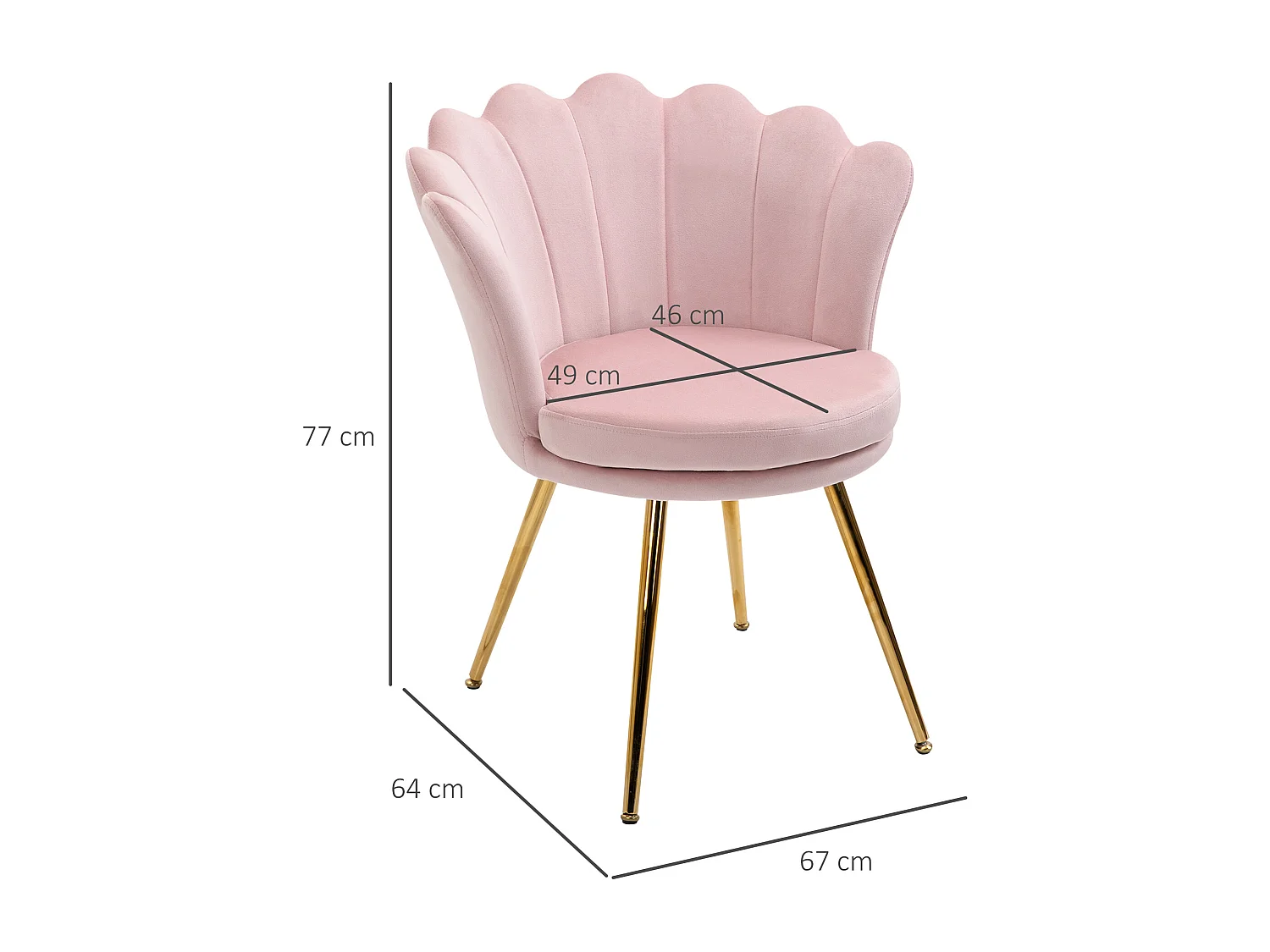 Poltrona imbottita a conchiglia stile vintage in velluto rosa e oro