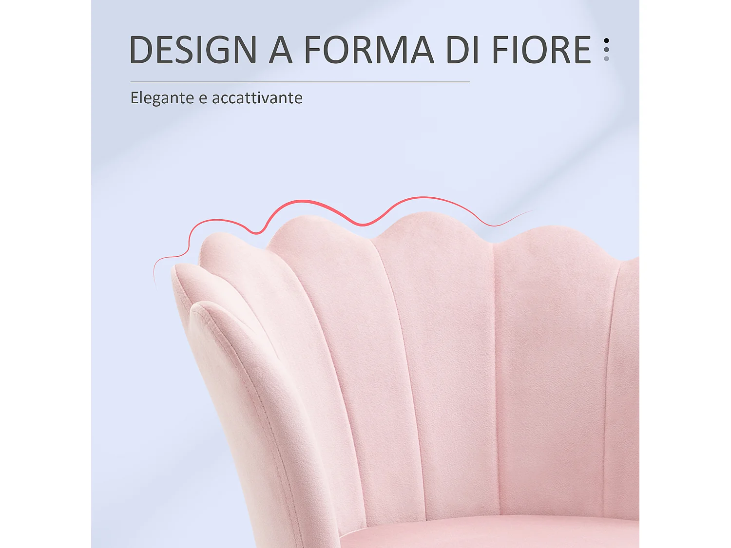 Poltrona imbottita a conchiglia stile vintage in velluto rosa e oro