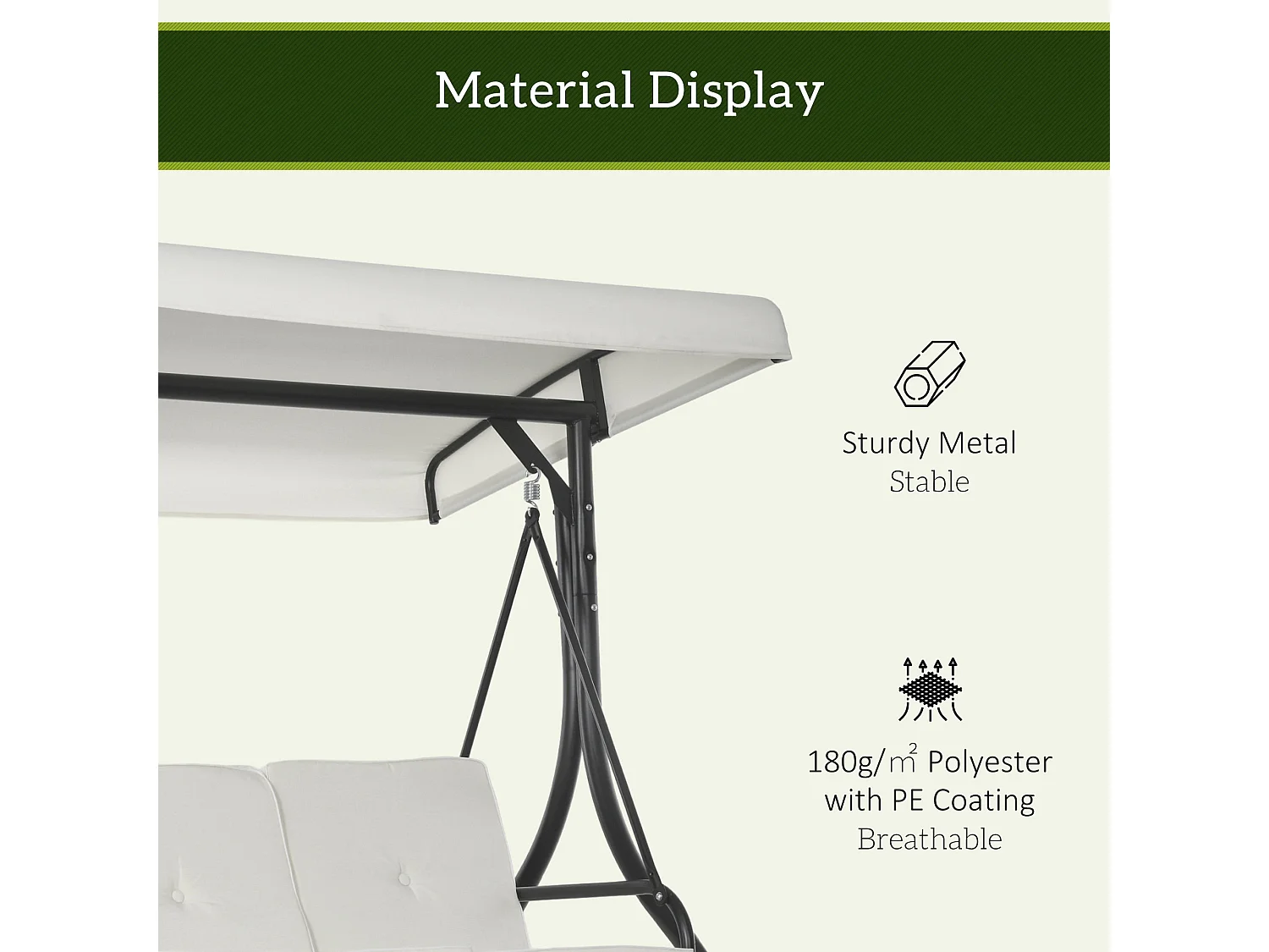 Dondolo letto da giardino 3 posti con tettuccio regolabile crema nero