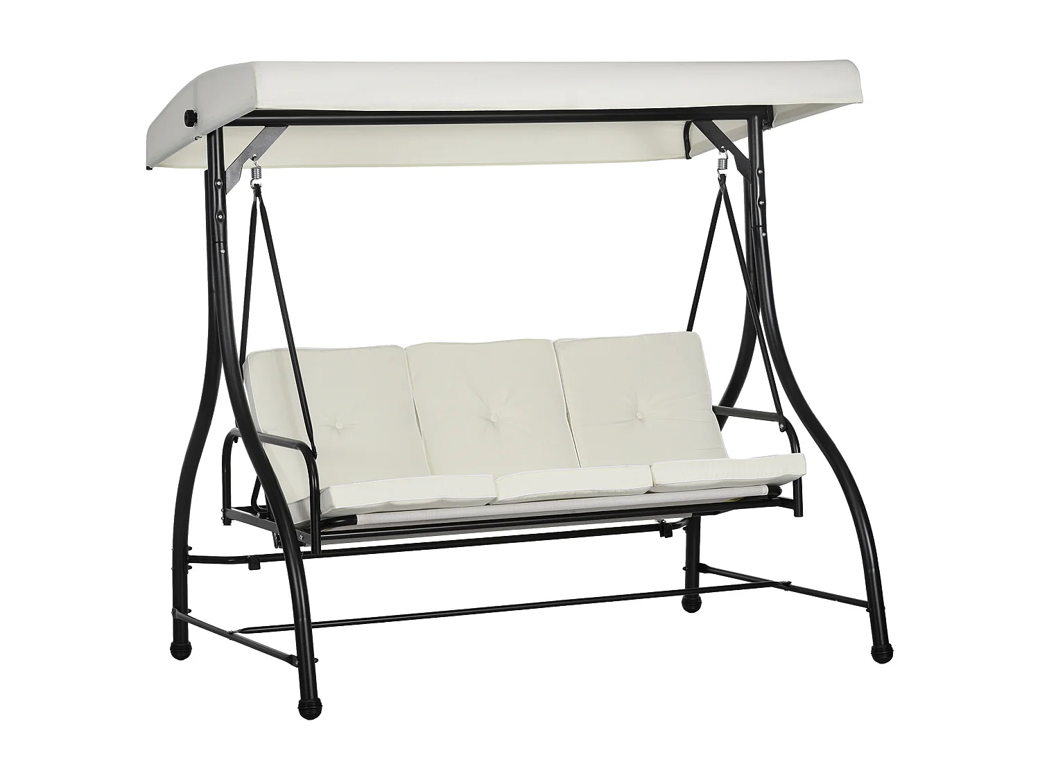 Dondolo letto da giardino 3 posti con tettuccio regolabile crema nero