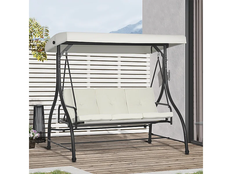 Dondolo letto da giardino 3 posti con tettuccio regolabile crema nero