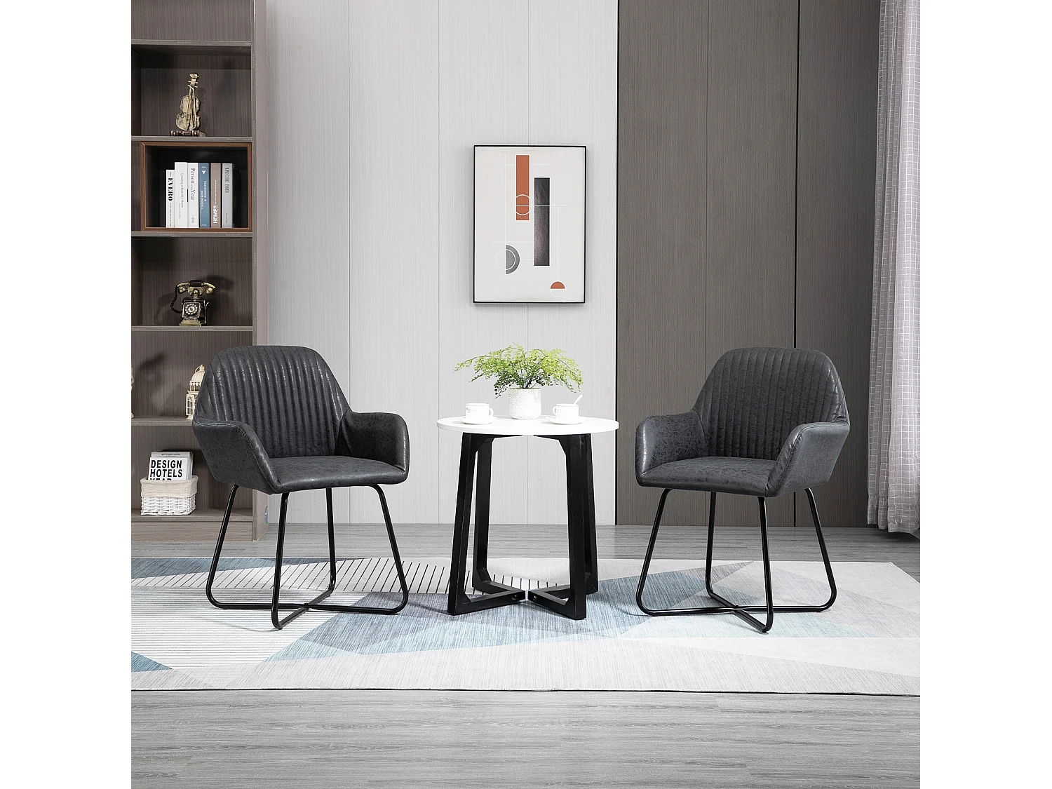 Set 2 sedie moderne sala da pranzo similpelle nera 60x56.5x85cm