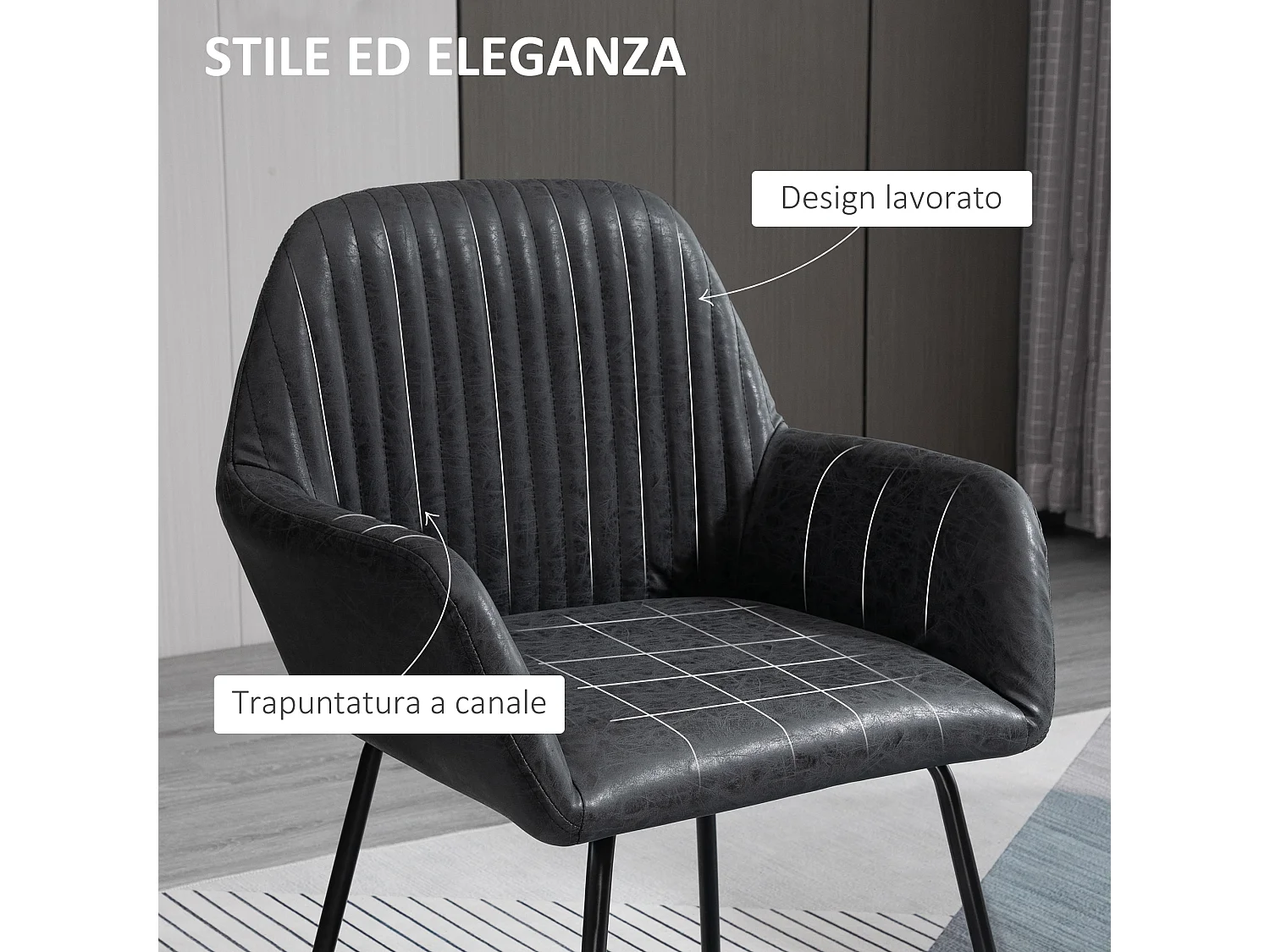 Set 2 sedie moderne sala da pranzo similpelle nera 60x56.5x85cm