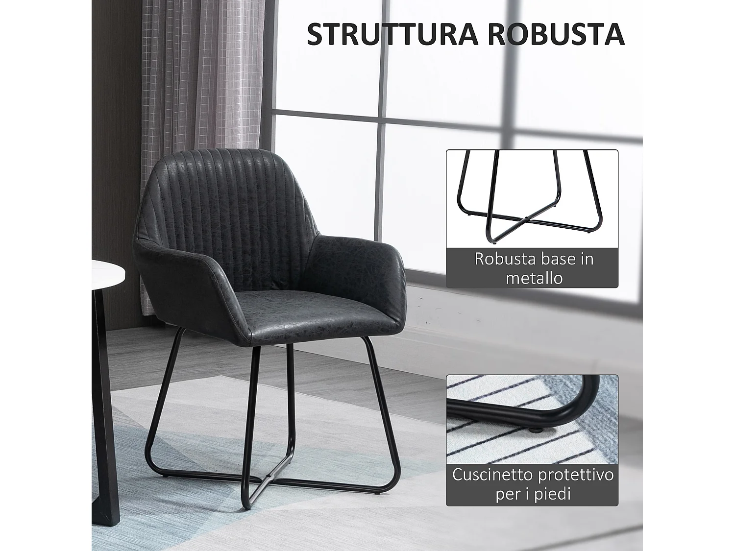 Set 2 sedie moderne sala da pranzo similpelle nera 60x56.5x85cm