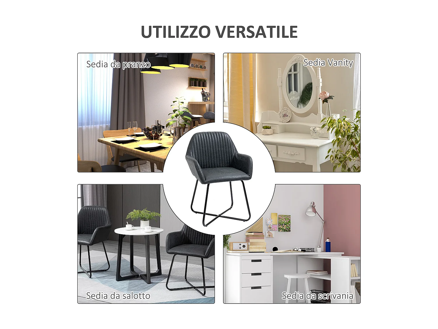 Set 2 sedie moderne sala da pranzo similpelle nera 60x56.5x85cm