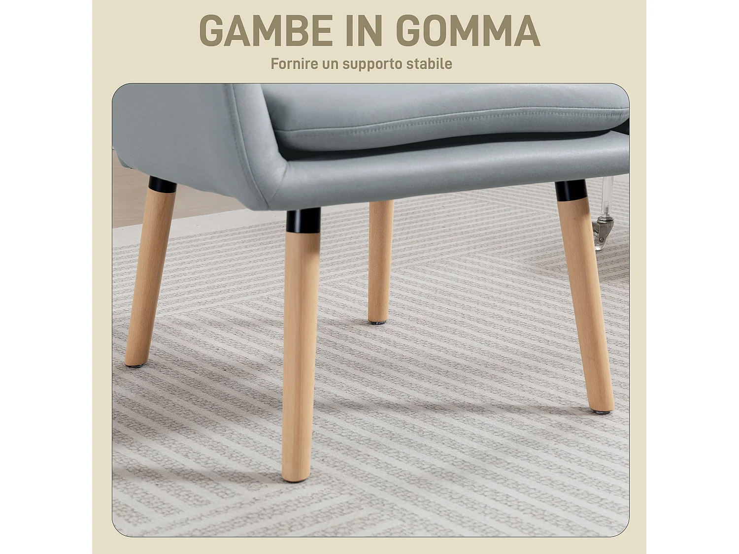 Poltrona moderna con schienale alto imbottito effetto pelle grigio