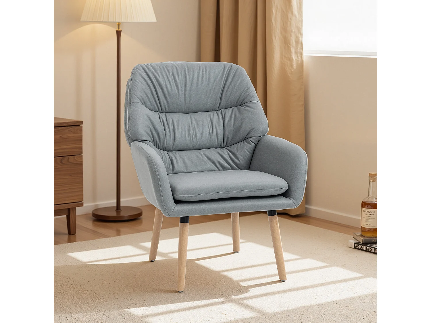 Poltrona moderna con schienale alto imbottito effetto pelle grigio