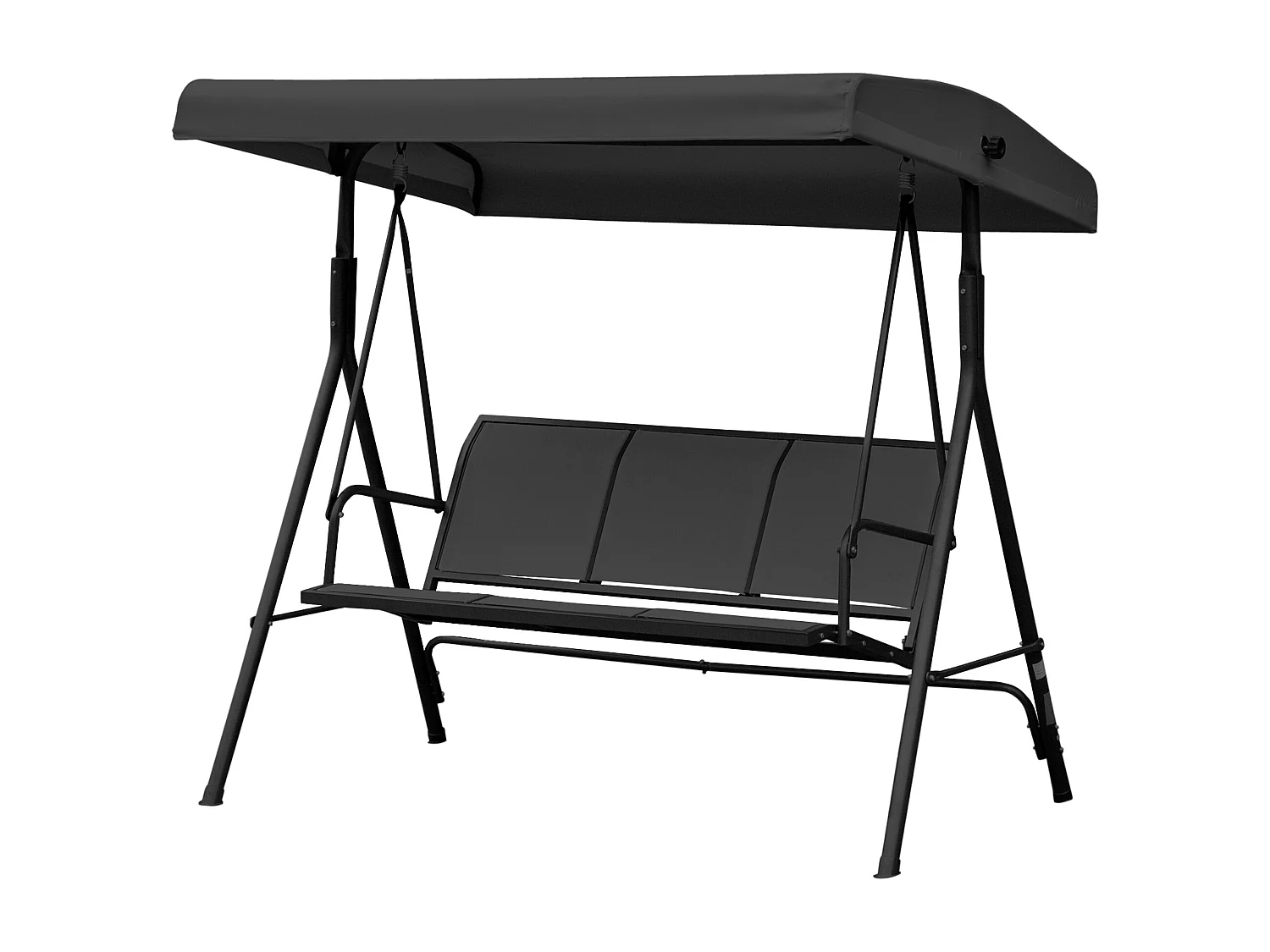 Dondolo da giardino da 3 posti con tettuccio parasole nero