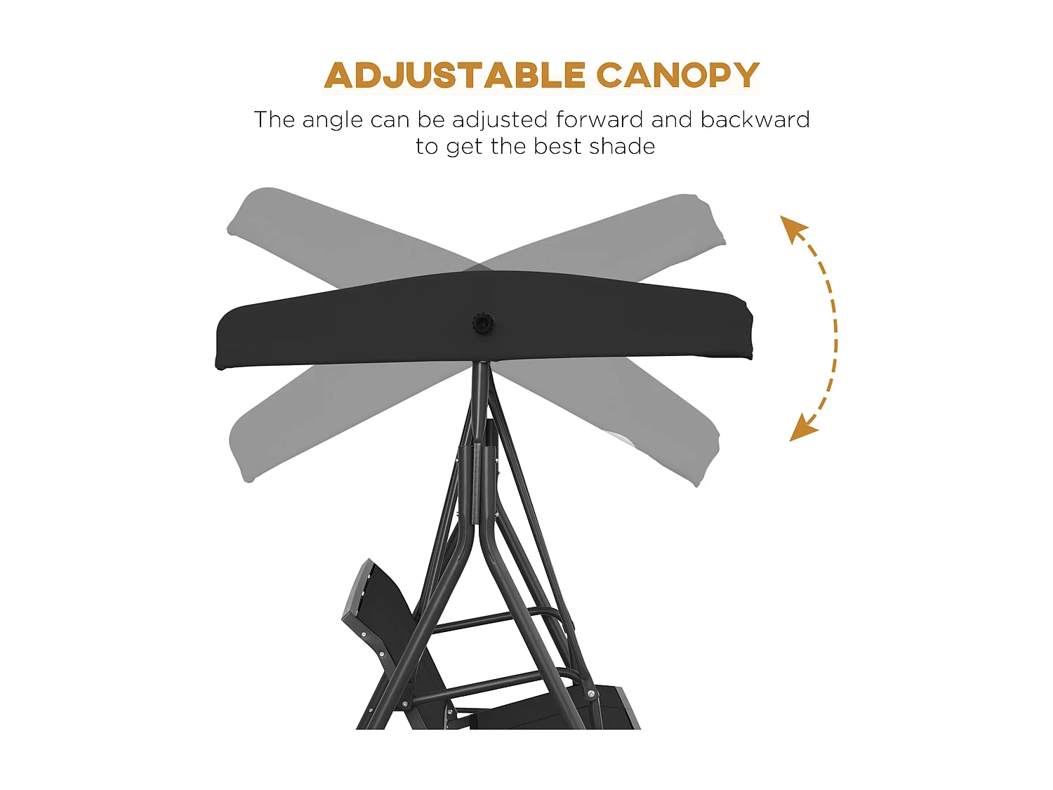 Dondolo da giardino da 3 posti con tettuccio parasole nero