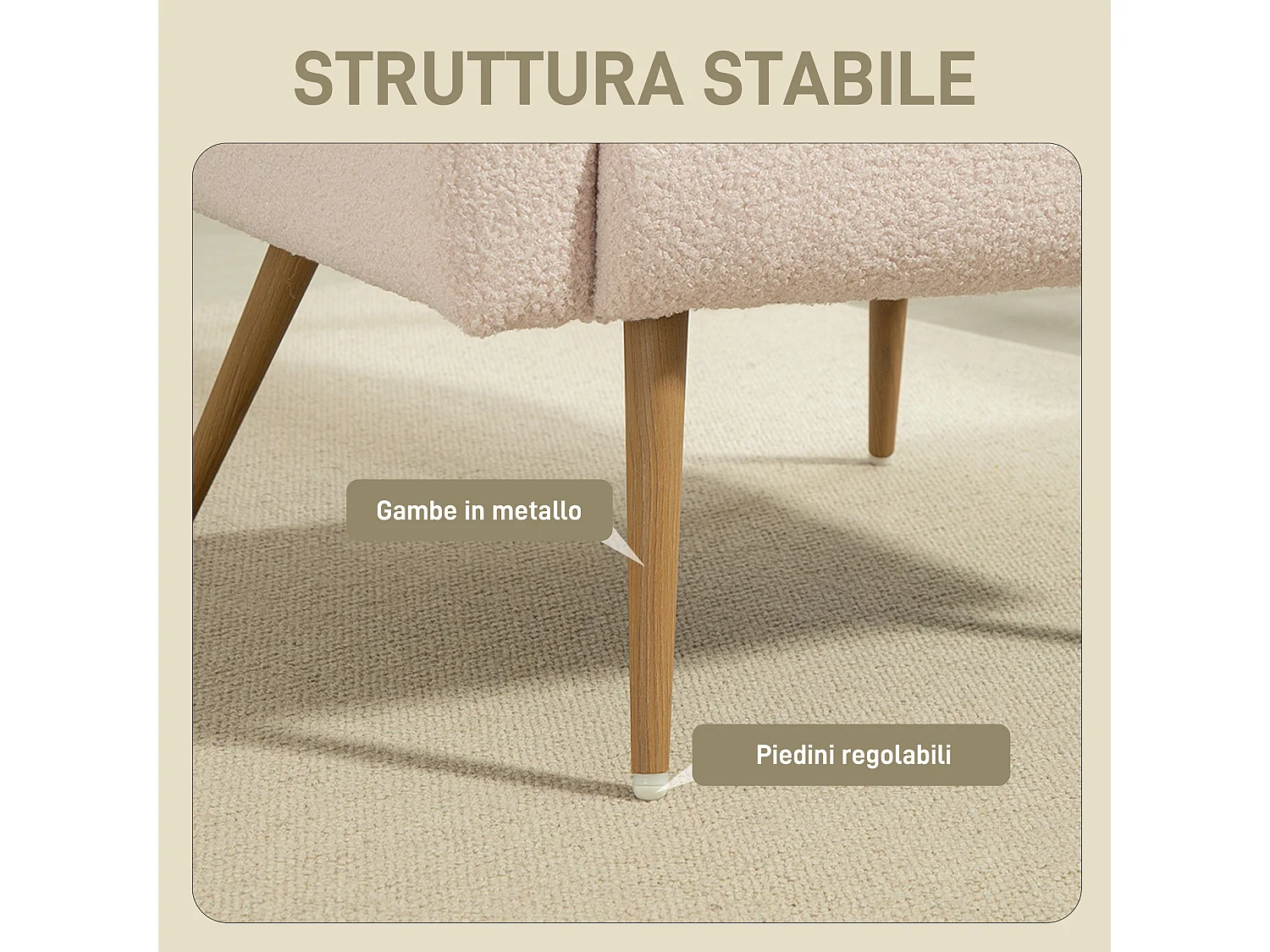 Poltrona per salotto con cuscino lombare in tessuto teddy beige