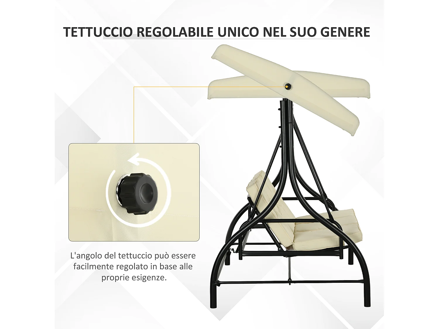 Dondolo letto da giardino 3 posti con tettuccio beige