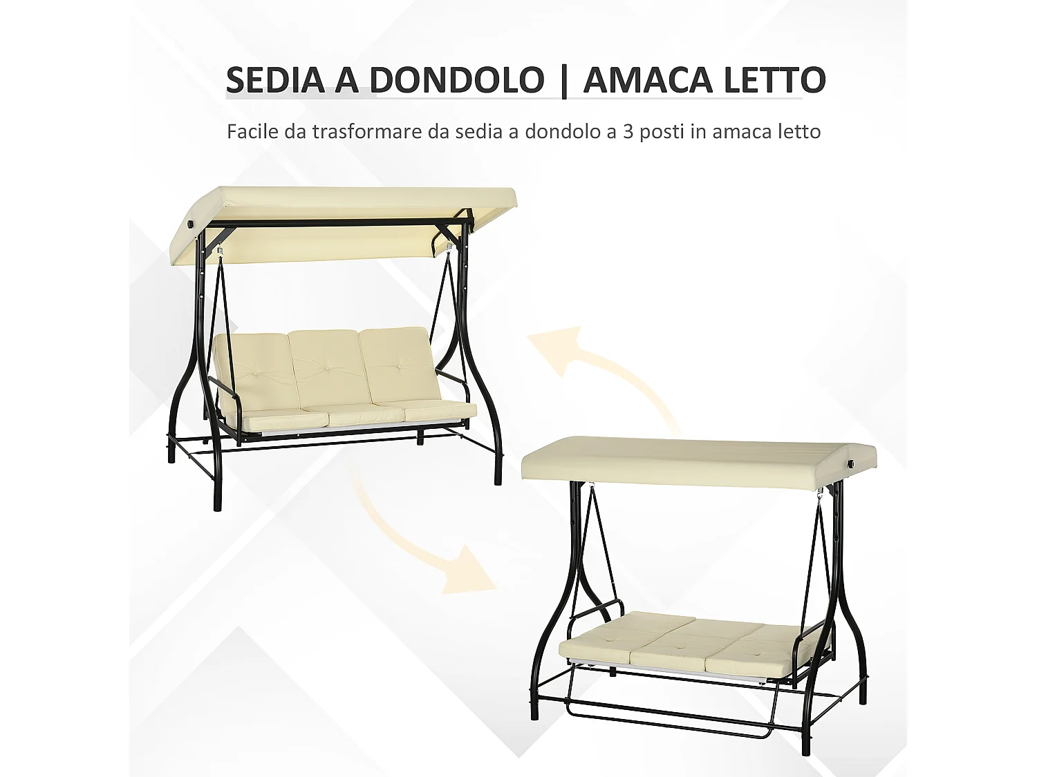 Dondolo letto da giardino 3 posti con tettuccio beige