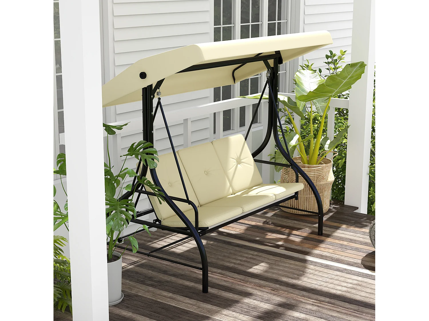 Dondolo letto da giardino 3 posti con tettuccio beige