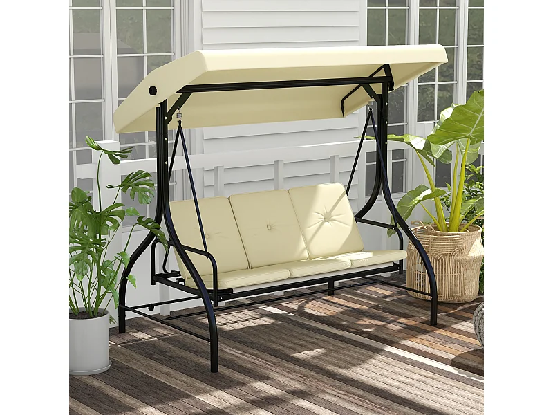Dondolo letto da giardino 3 posti con tettuccio beige