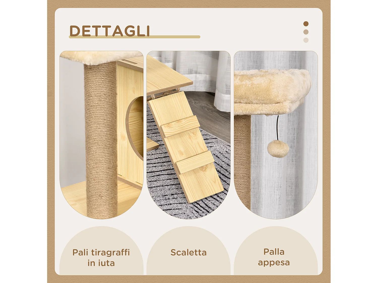 Albero tiragraffi per gatti con casetta, 2 lettini, amaca e pallina