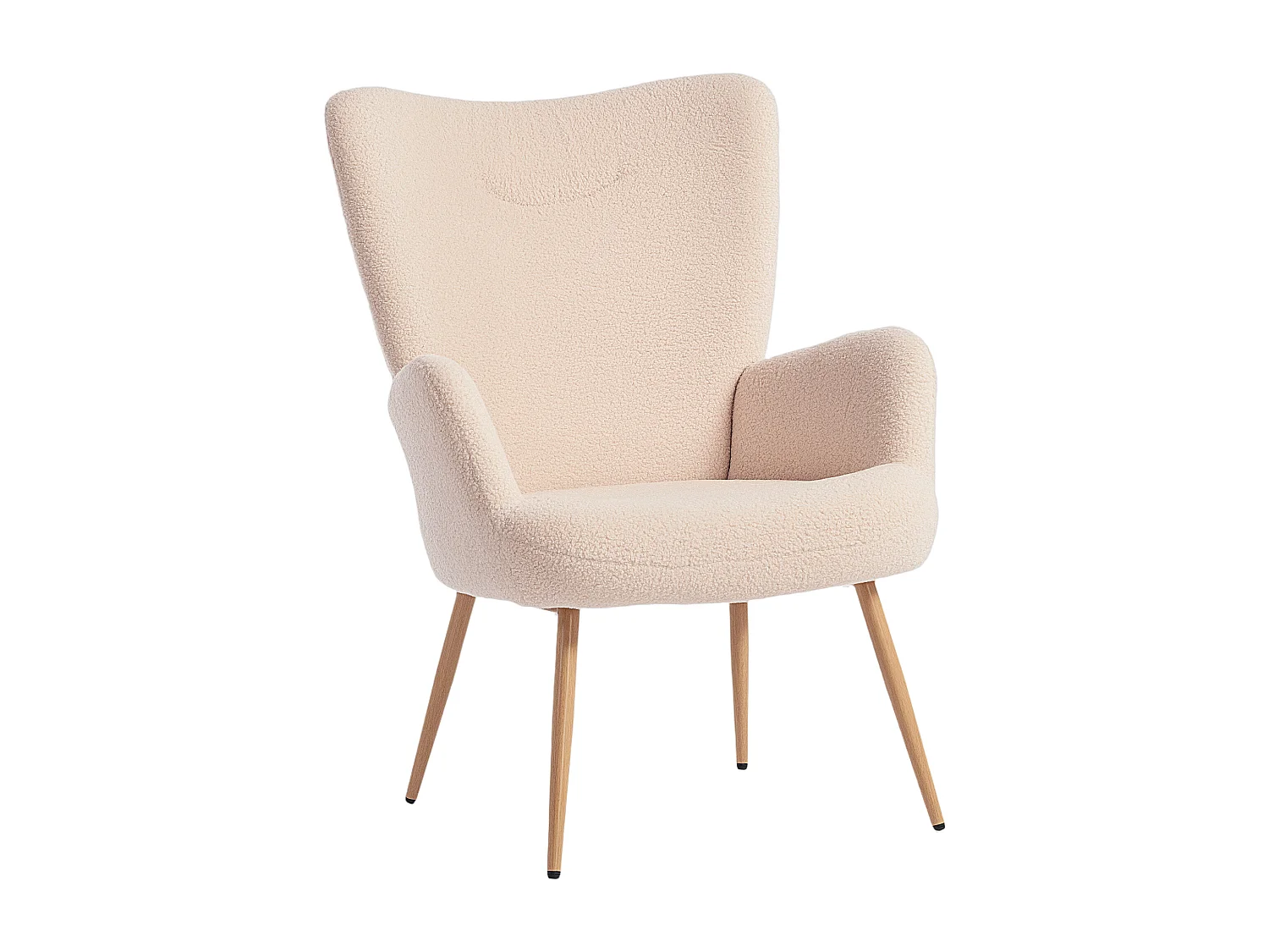 Poltrona da camera con schienale alto e braccioli in sherpa beige