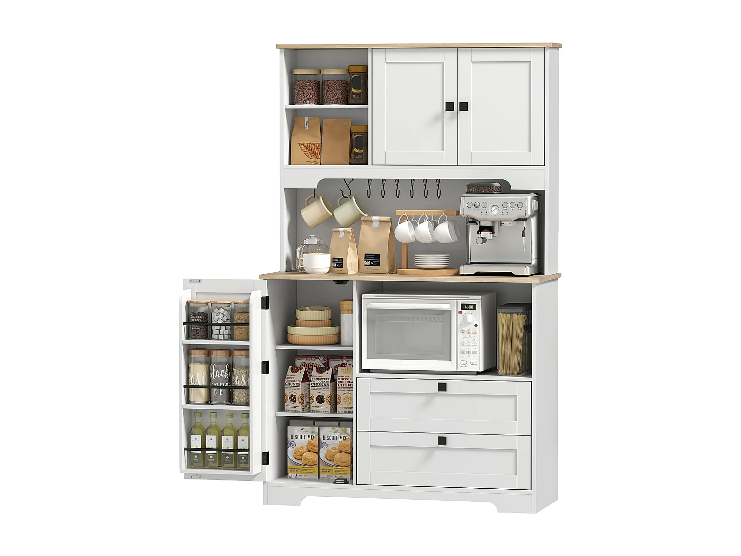 Credenza cucina con 3 armadietti e 2 cassetti alta 162 cm bianco