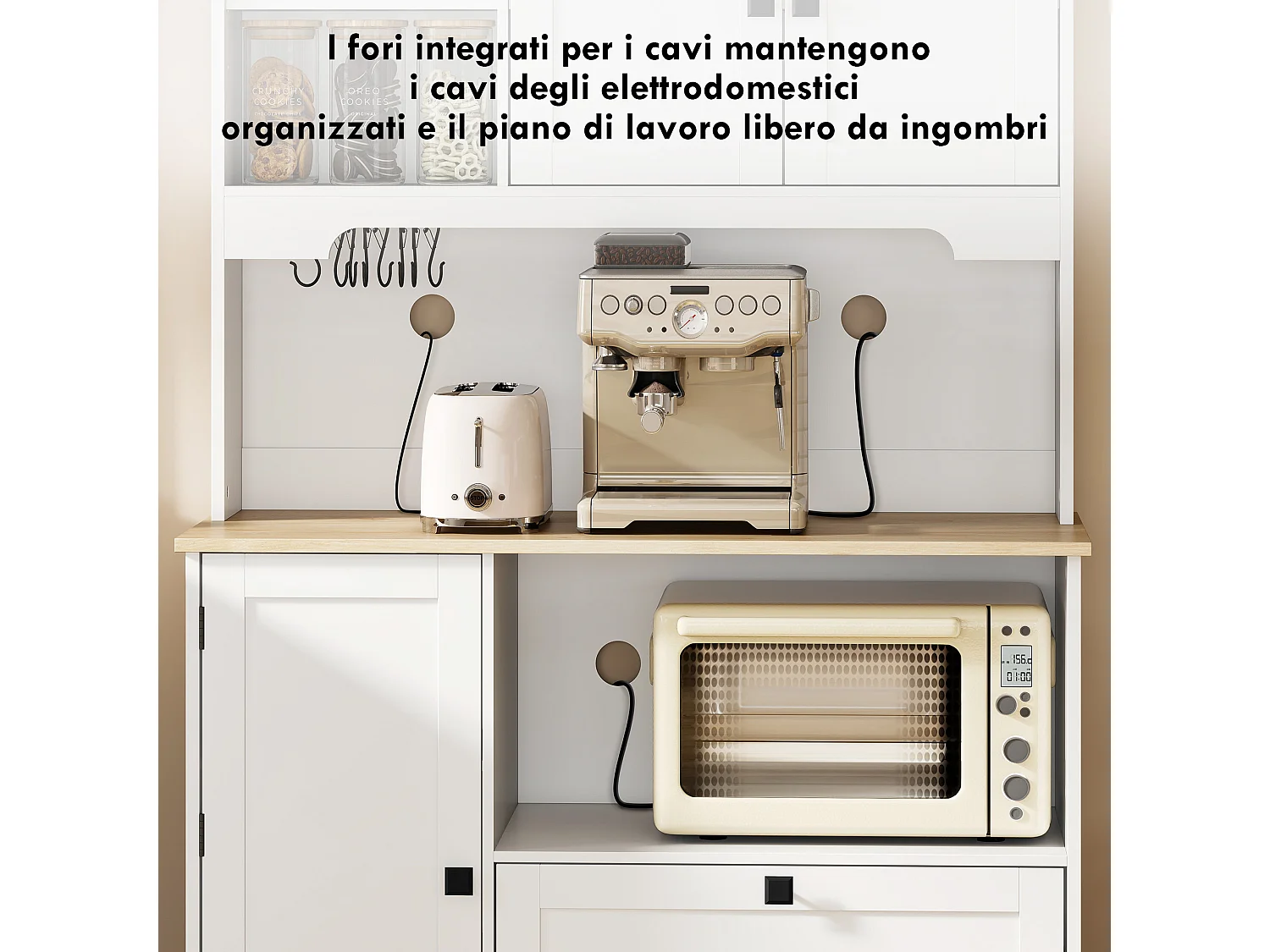 Credenza cucina con 3 armadietti e 2 cassetti alta 162 cm bianco