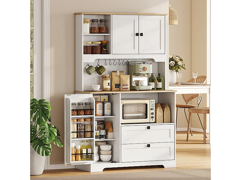 Credenza cucina con 3 armadietti e 2 cassetti alta 162 cm bianco