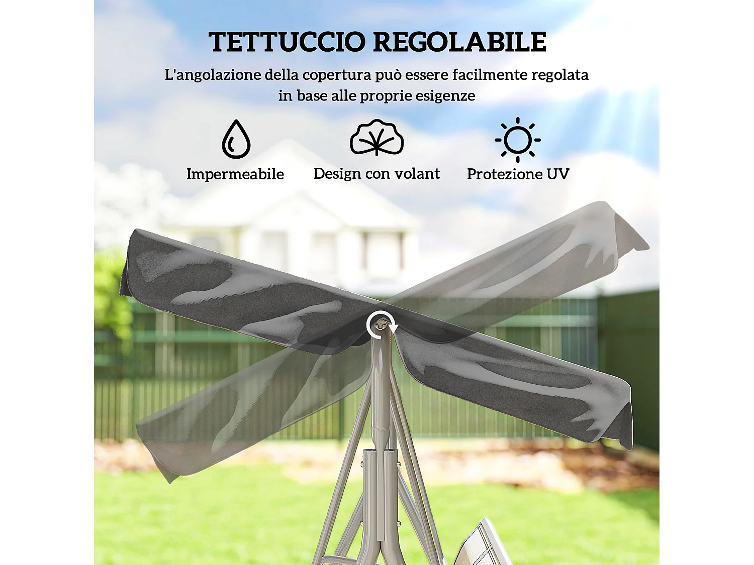 Dondolo da giardino 3 posti con tetto parasole grigio scuro