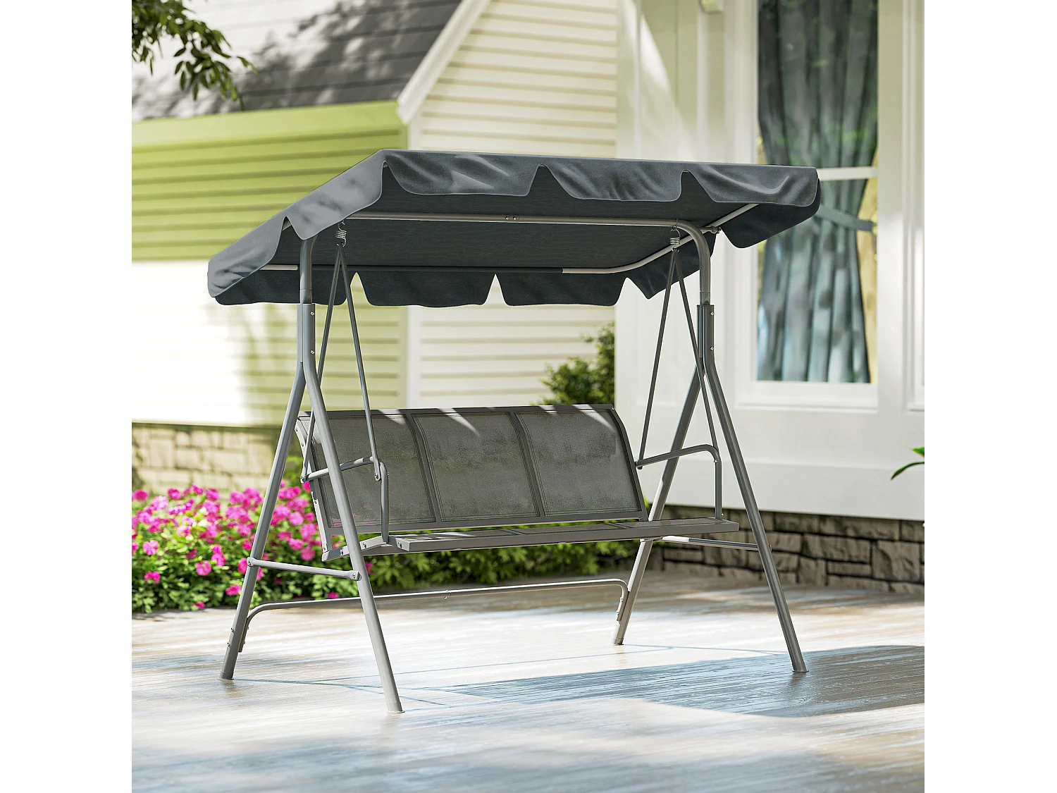 Dondolo da giardino 3 posti con tetto parasole grigio scuro