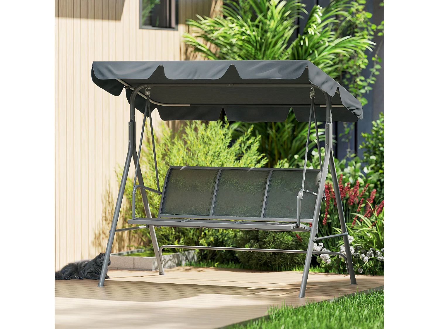 Dondolo da giardino 3 posti con tetto parasole grigio scuro