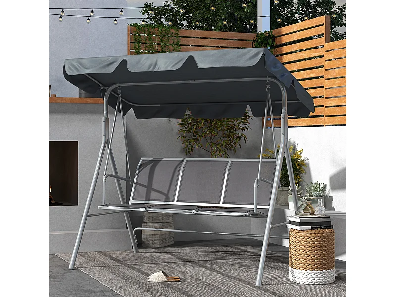 Dondolo da giardino 3 posti con tetto parasole grigio scuro