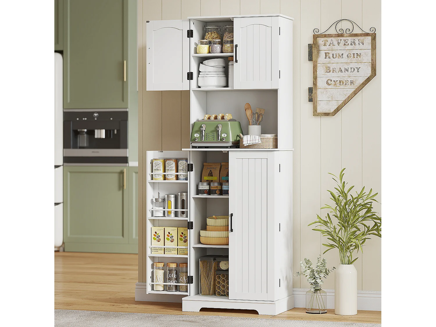 Credenza cucina stile country con 2 armadietti e portaspezie bianco