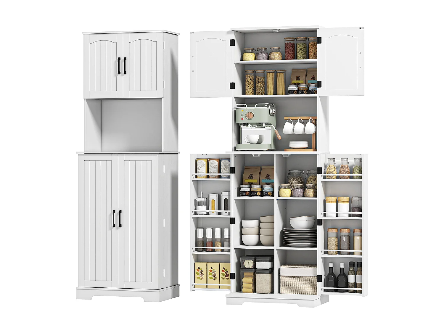 Credenza cucina stile country con 2 armadietti e portaspezie bianco