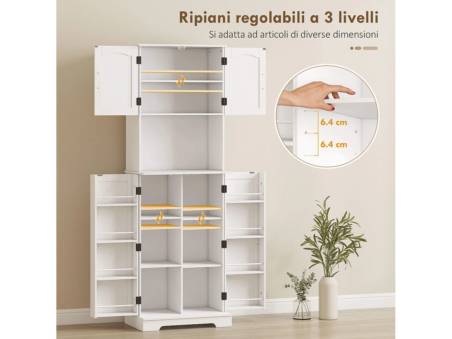 Credenza cucina stile country con 2 armadietti e portaspezie bianco