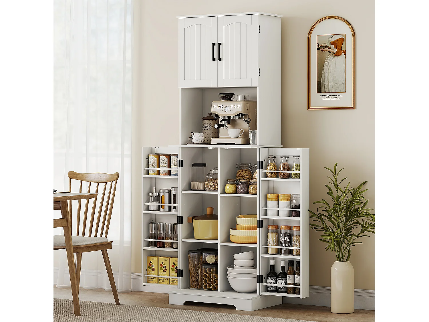 Credenza cucina stile country con 2 armadietti e portaspezie bianco