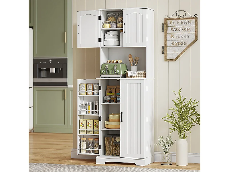 Credenza cucina stile country con 2 armadietti e portaspezie bianco