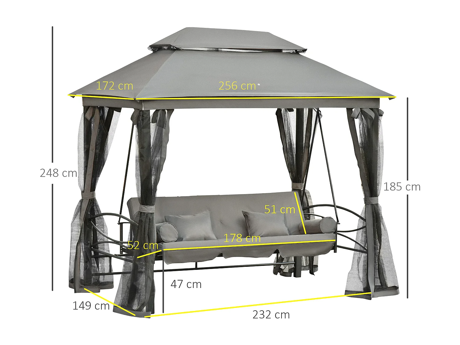Dondolo 3 posti e lettino gazebo con zanzariera e cuscini