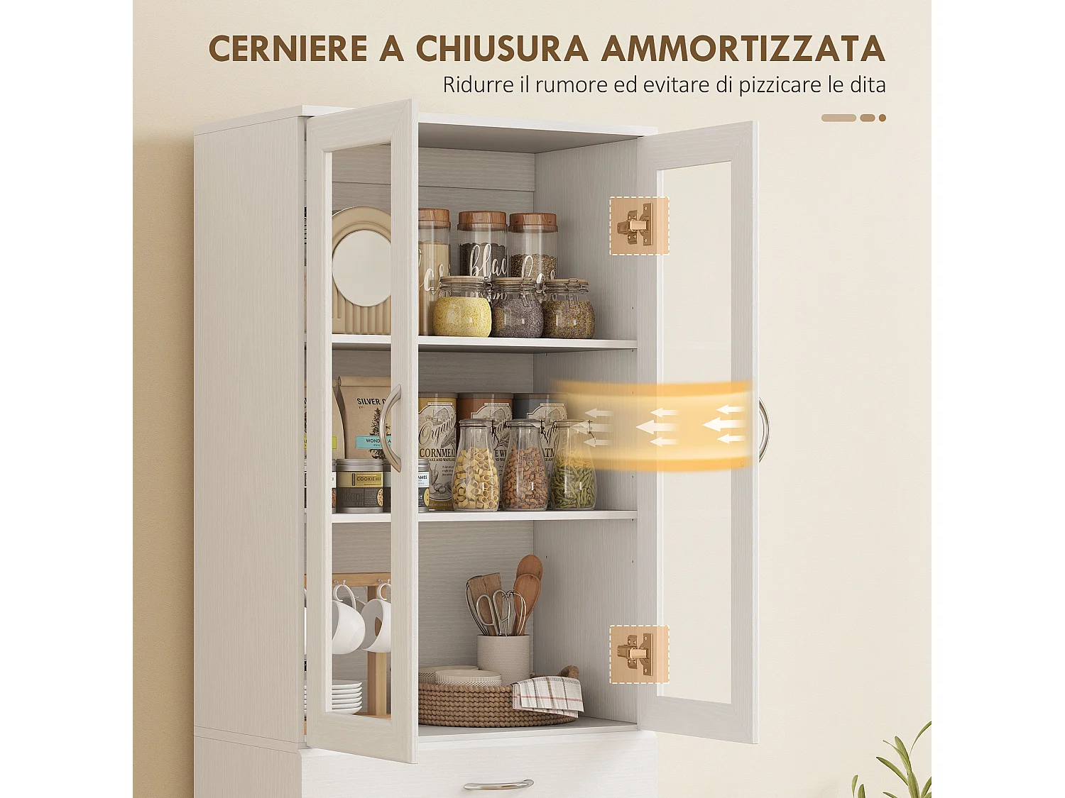 Credenza cucina alta moderna con 2 armadietti e un cassetto bianco