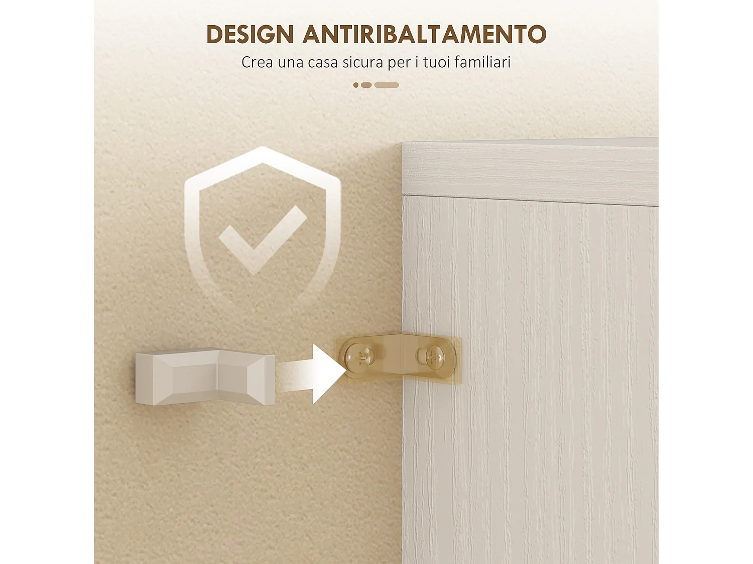 Credenza cucina alta moderna con 2 armadietti e un cassetto bianco