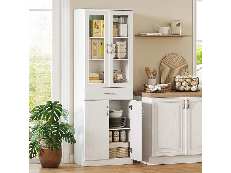 Credenza cucina alta moderna con 2 armadietti e un cassetto bianco