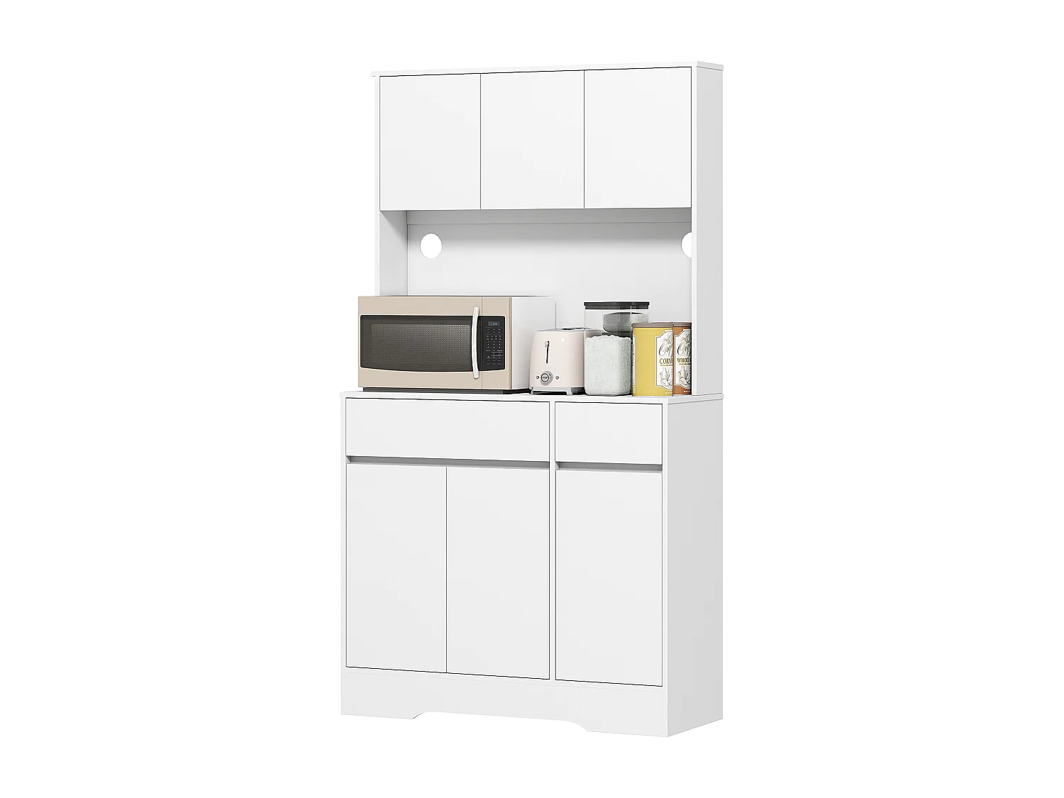 Credenza cucina alta 180 cm con 4 armadietti e 2 cassetti bianco