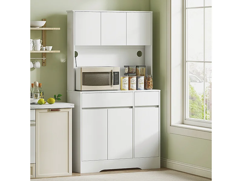 Credenza cucina alta 180 cm con 4 armadietti e 2 cassetti bianco