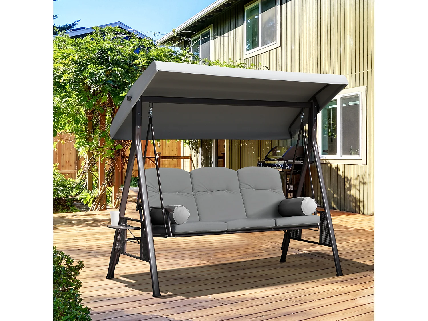 Dondolo da giardino 3 posti con tetto regolabile grigio chiaro