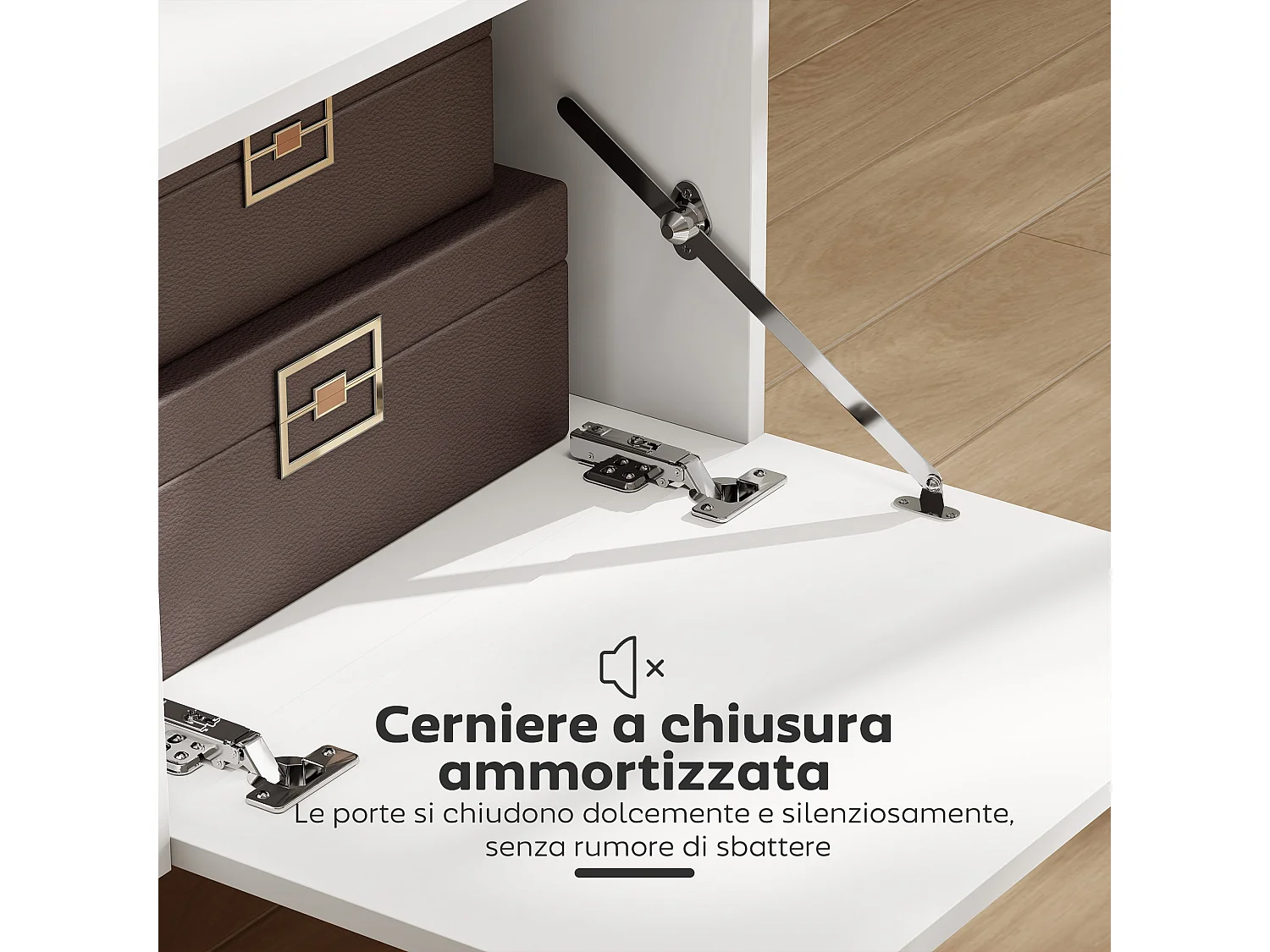 Mobile tv con ante a ribalta, cassetto e scaffale bianco e legno