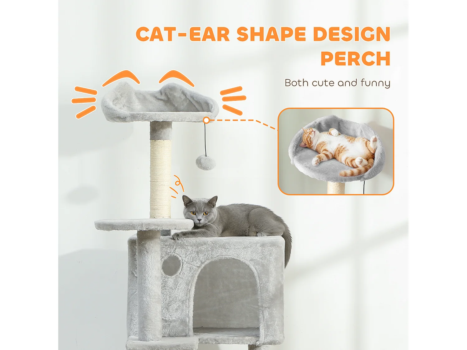 Albero tiragraffi per gatti alto 160 cm con 2 casette e amaca grigio