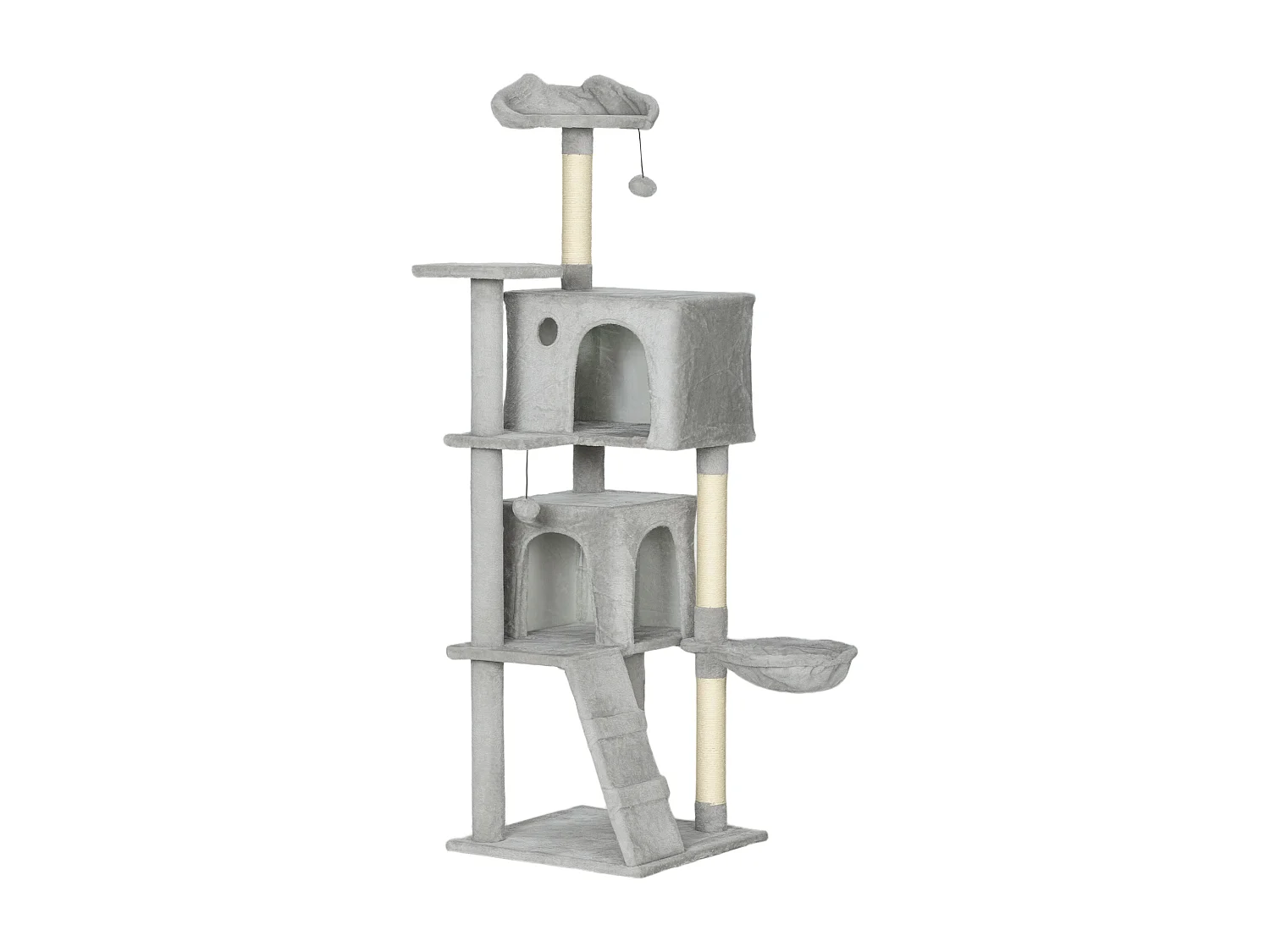 Albero tiragraffi per gatti alto 160 cm con 2 casette e amaca grigio