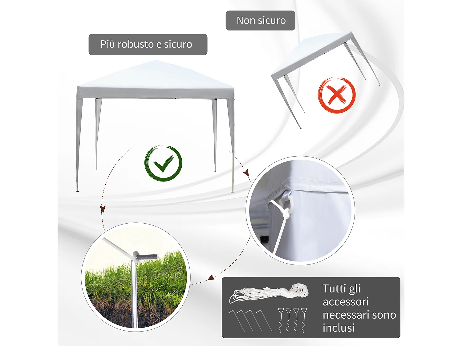 Gazebo Pieghevole con Corde e Picchetti da Giardino