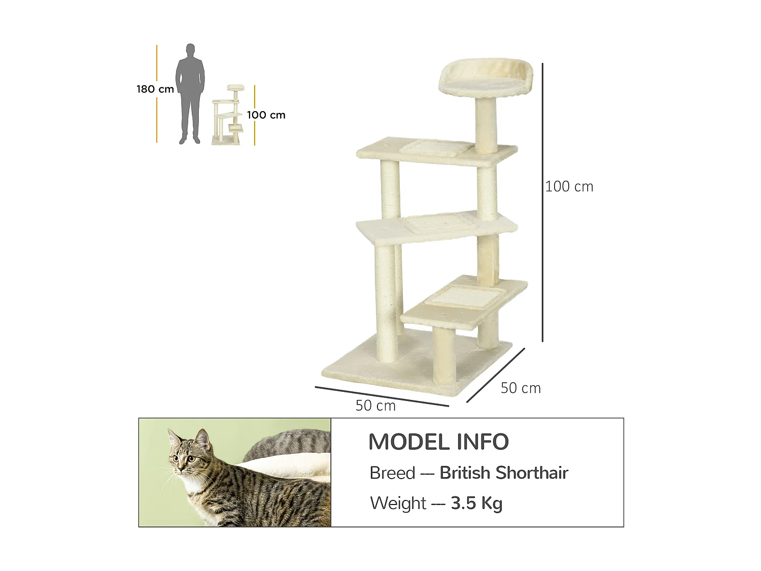 Trespolo per gatti multilivello tiragraffi in sisal e cuccia