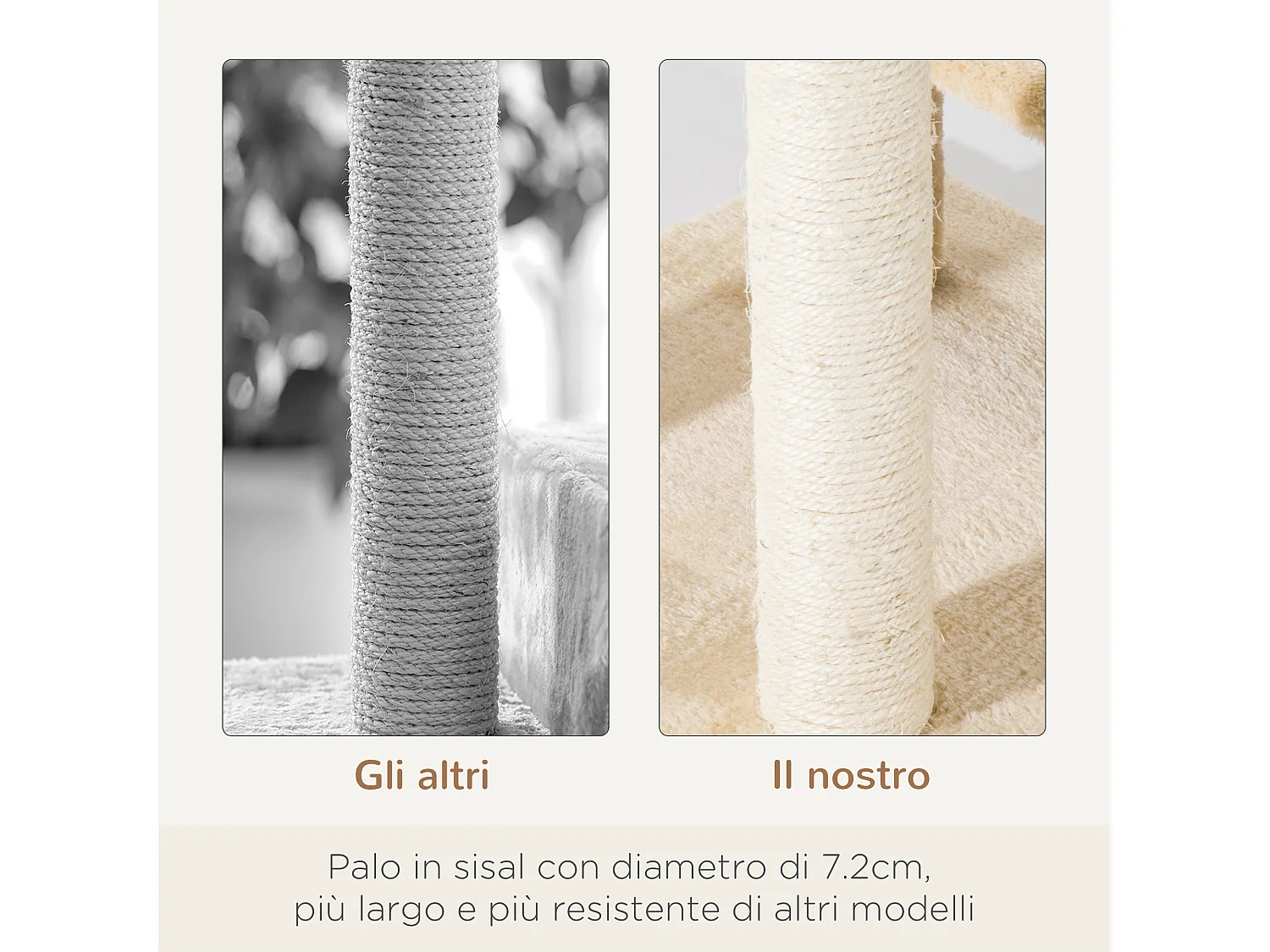 Trespolo per gatti multilivello tiragraffi in sisal e cuccia